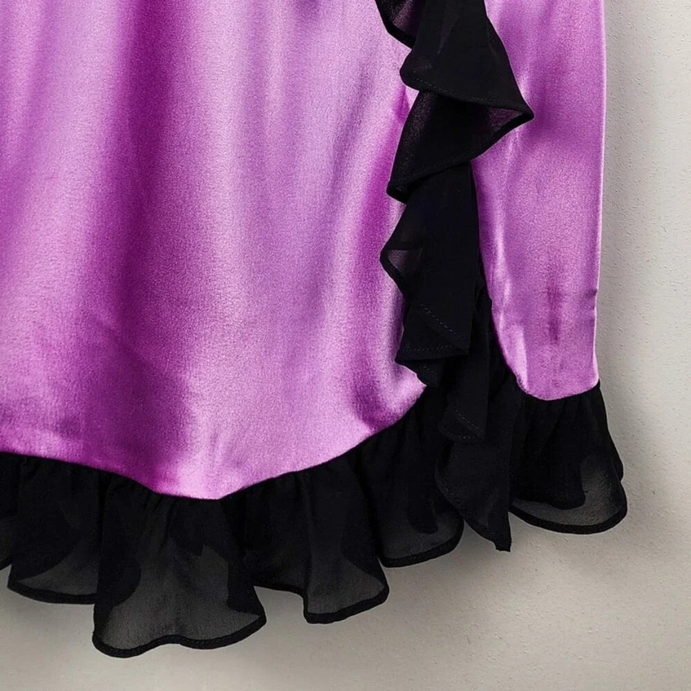 Betsey‎ Johnson Satin Slip Dress Purple Black Trim Chemise Nightgown Lingerie - Picture 5 of 7